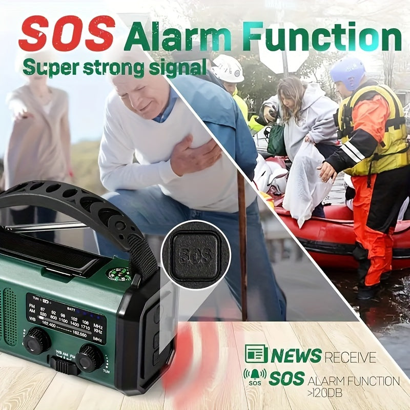StormMate X10 Radio di emergenza con power bank da 10.000 mAh | Solare, manovella & USB-C | Luce LED, allerta SOS & bussola | AM/FM/NOAA