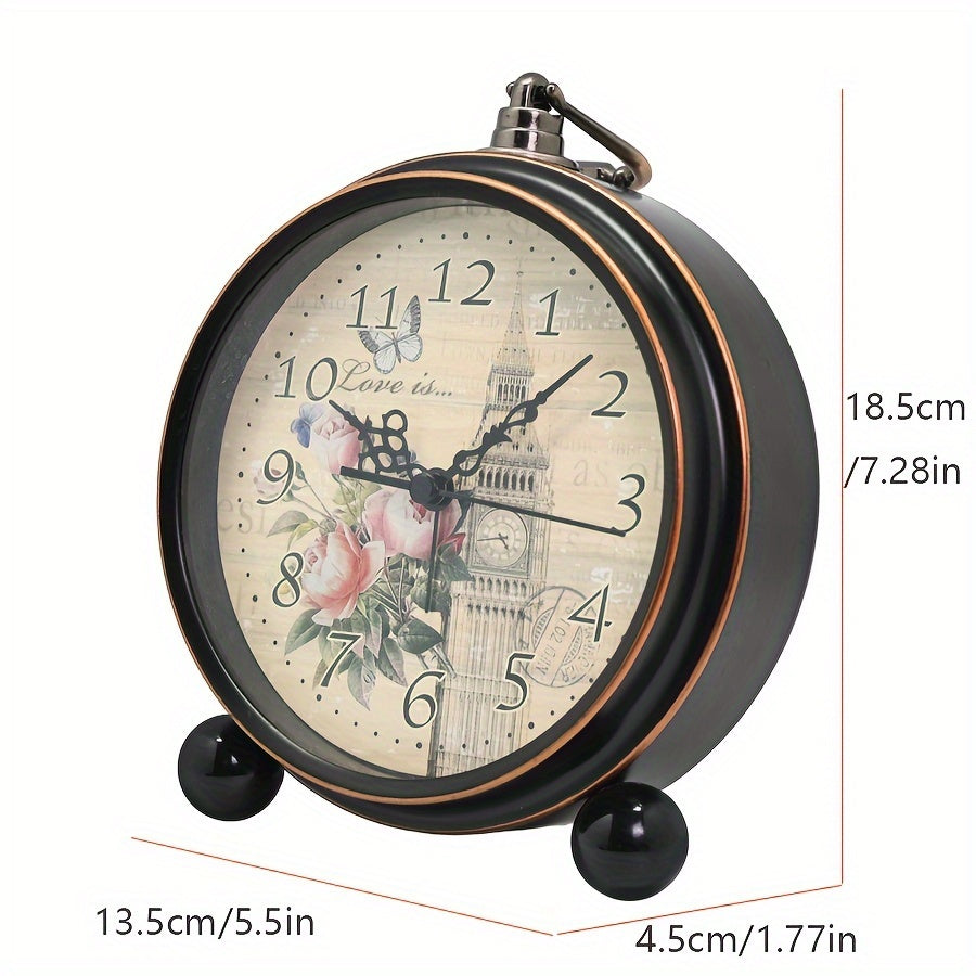 ELEGANTIME - Orologio da Comodino Vintage in Metallo Europeo con Allerta Silenziosa e Grande Display Analogico