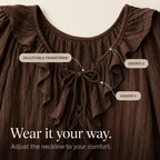 Maelora – Blusa a maniche lunghe con scollo a V e volant arricciati