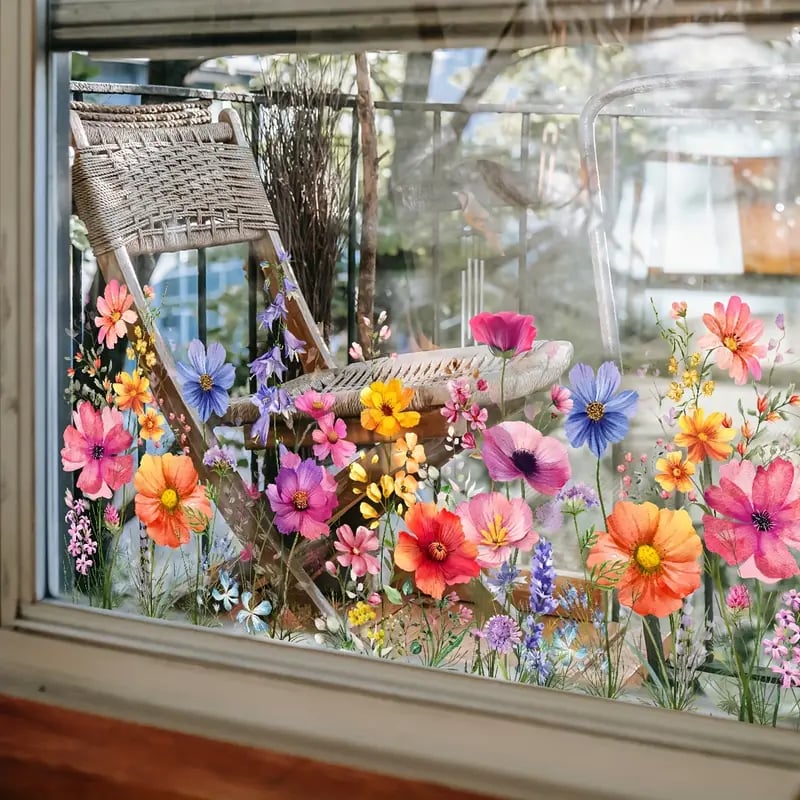 ✨ULTIMO GIORNO: 70% DI SCONTO! - 💐 Adesivo per Finestra con Bouquet Floreale Colorato 🖼️ (Rimovibile senza lasciare segni)
