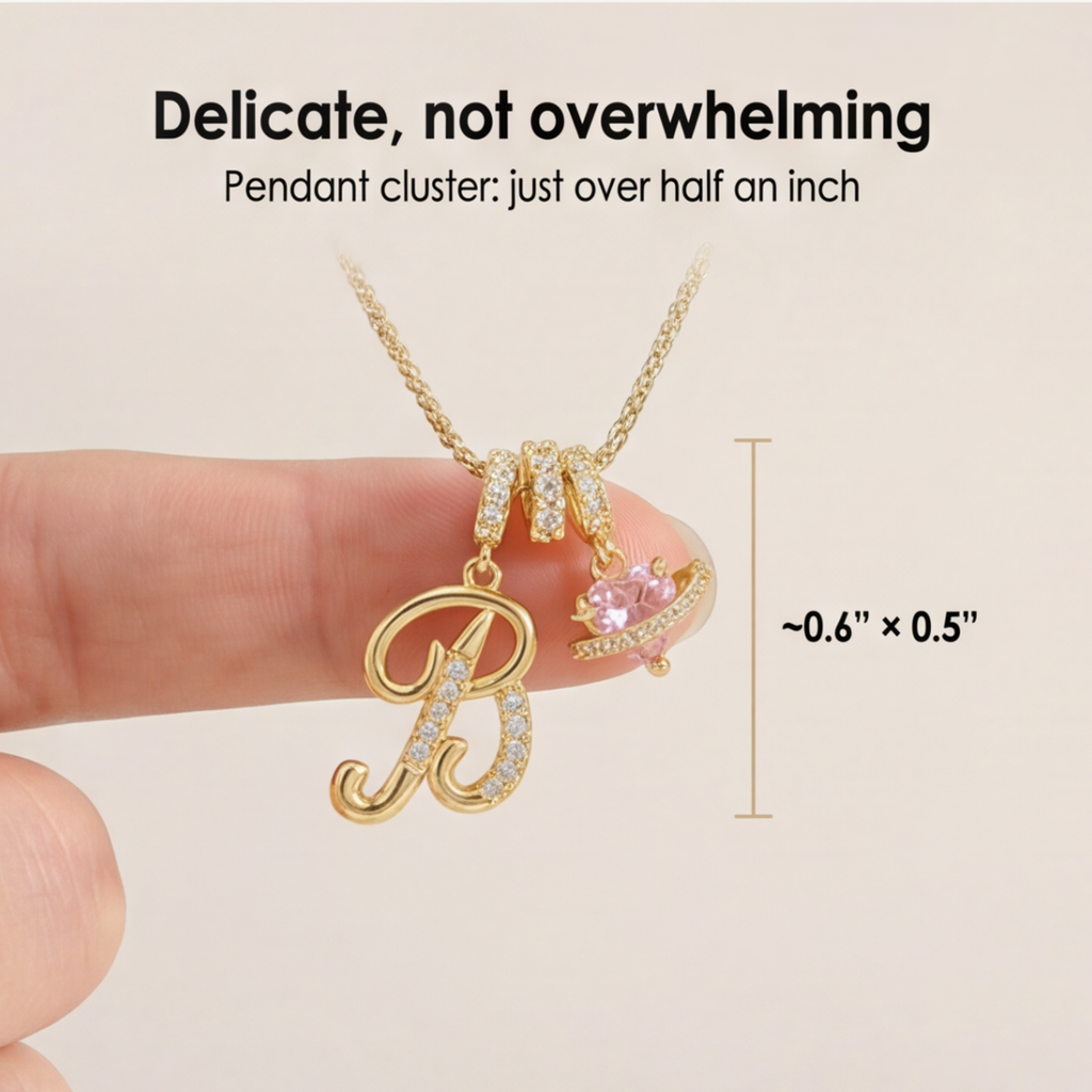 LUMARA – Collana con Iniziale a 3 Strati con Zircone a Forma di Cuore Rosa