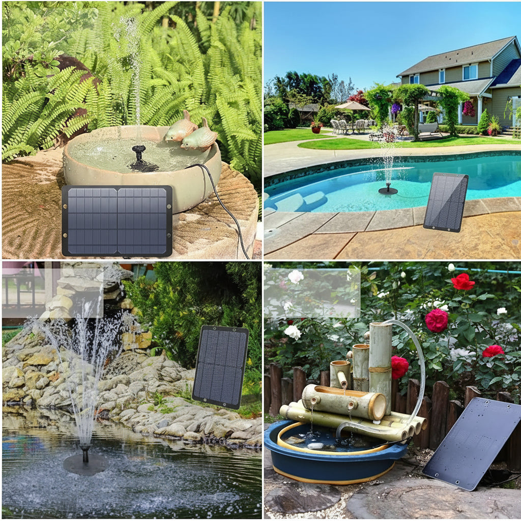 SOLARISWAVE - Kit di Pompa per Fontana Solare da 9W con Ugelli per Spruzzi e Tubo per Acqua per Laghetto da Giardino