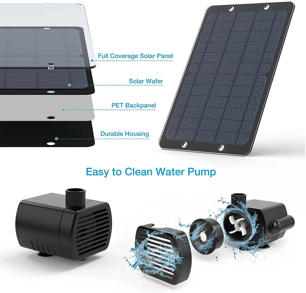 SOLARISWAVE - Kit di Pompa per Fontana Solare da 9W con Ugelli per Spruzzi e Tubo per Acqua per Laghetto da Giardino
