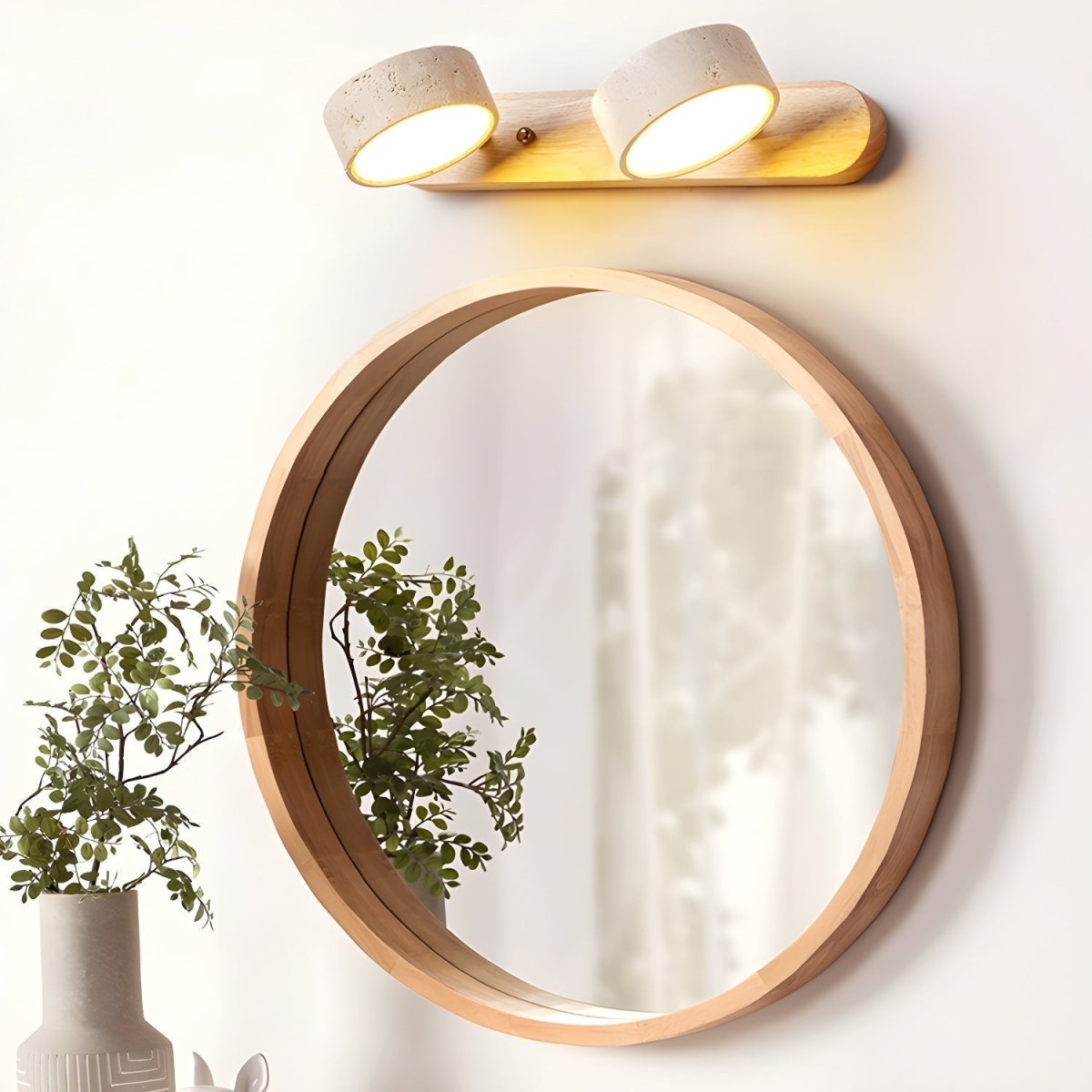 STONELINE - Lampada da parete LED per interni progettata con travertino naturale e legno per un'illuminazione architettonica calda