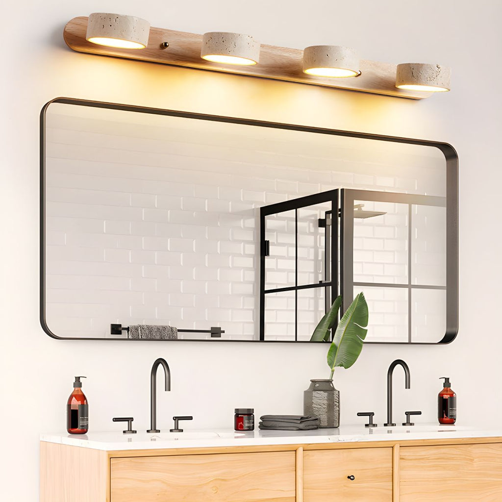 STONELINE - Lampada da parete LED per interni progettata con travertino naturale e legno per un'illuminazione architettonica calda