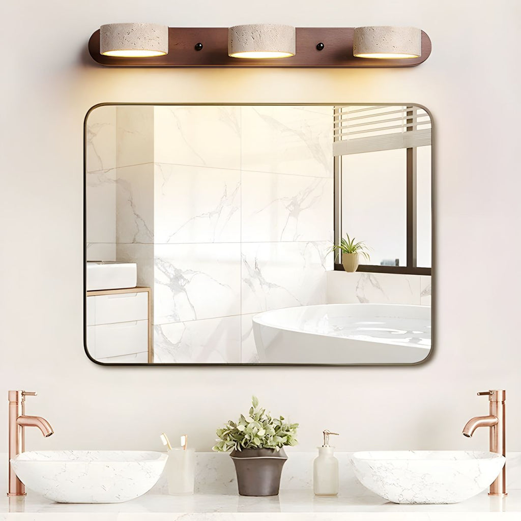 STONELINE - Lampada da parete LED per interni progettata con travertino naturale e legno per un'illuminazione architettonica calda
