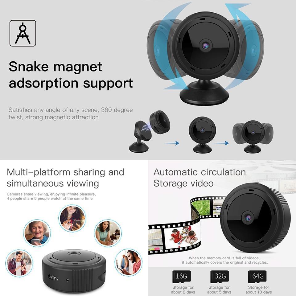 Mini Telecamera WiFi 1080P HD con Visione Notturna per Sicurezza Domestica e Monitoraggio Bambini