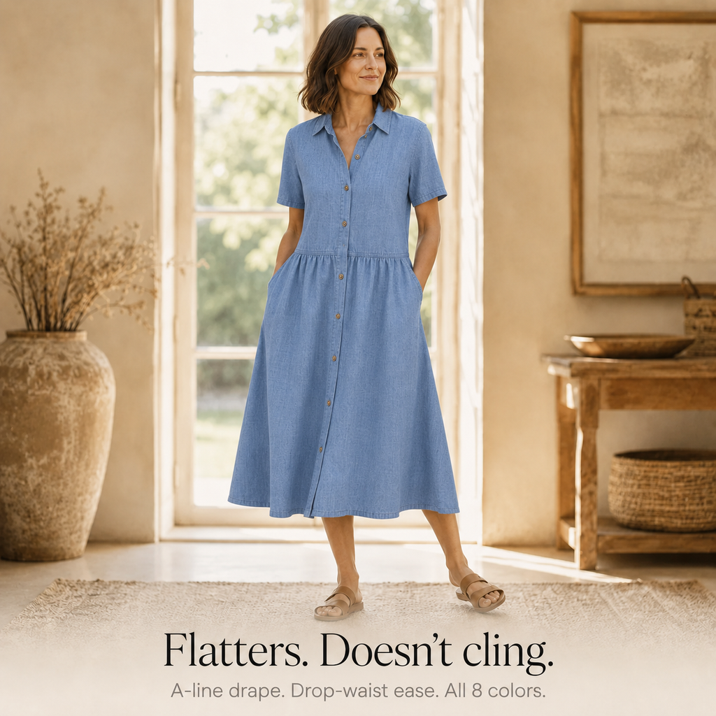 Everly – Abito Camicia con Tasche A-Line Midi con Bottoni