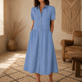 Everly – Abito Camicia con Tasche A-Line Midi con Bottoni