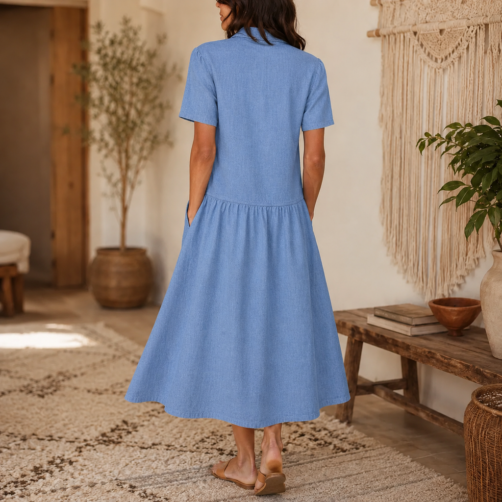 Everly – Abito Camicia con Tasche A-Line Midi con Bottoni