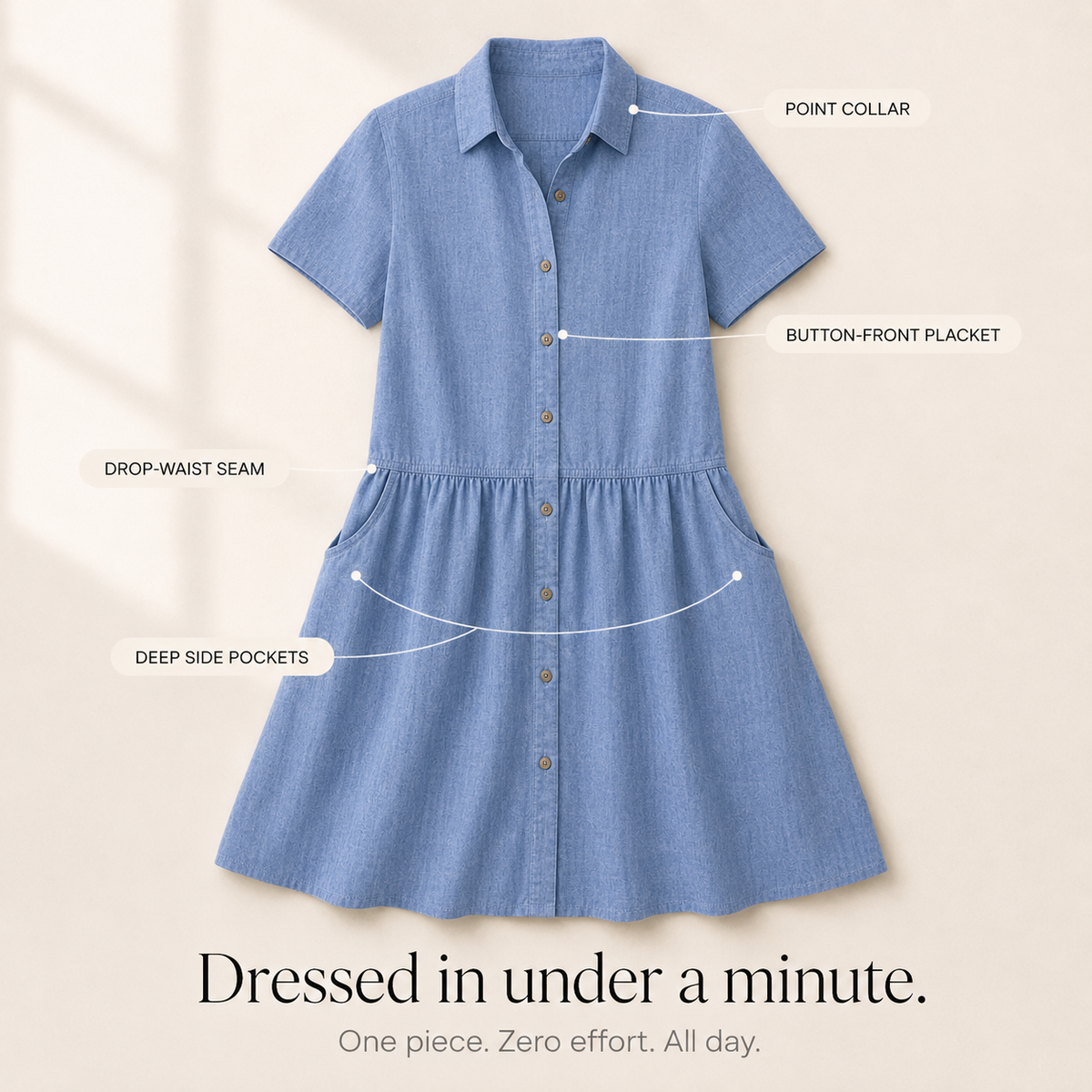 Everly – Abito Camicia con Tasche A-Line Midi con Bottoni