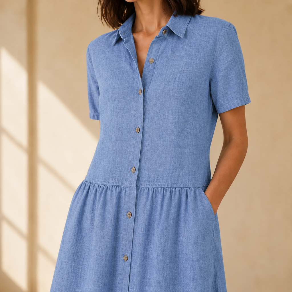 Everly – Abito Camicia con Tasche A-Line Midi con Bottoni