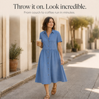 Everly – Abito Camicia con Tasche A-Line Midi con Bottoni