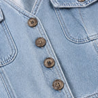 Ellora – Salopette in denim a gamba larga con bottoni frontali e tasche
