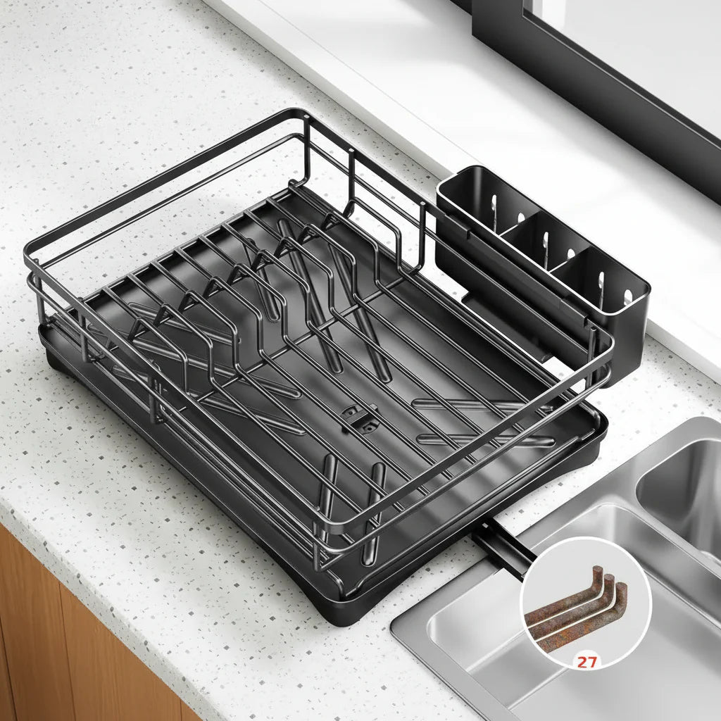 KITCHENDRY - Grandi stendibiancheria per piatti con vassoio di raccolta integrato progettato per un'asciugatura efficiente, protezione del piano di lavoro e organizzazione della cucina