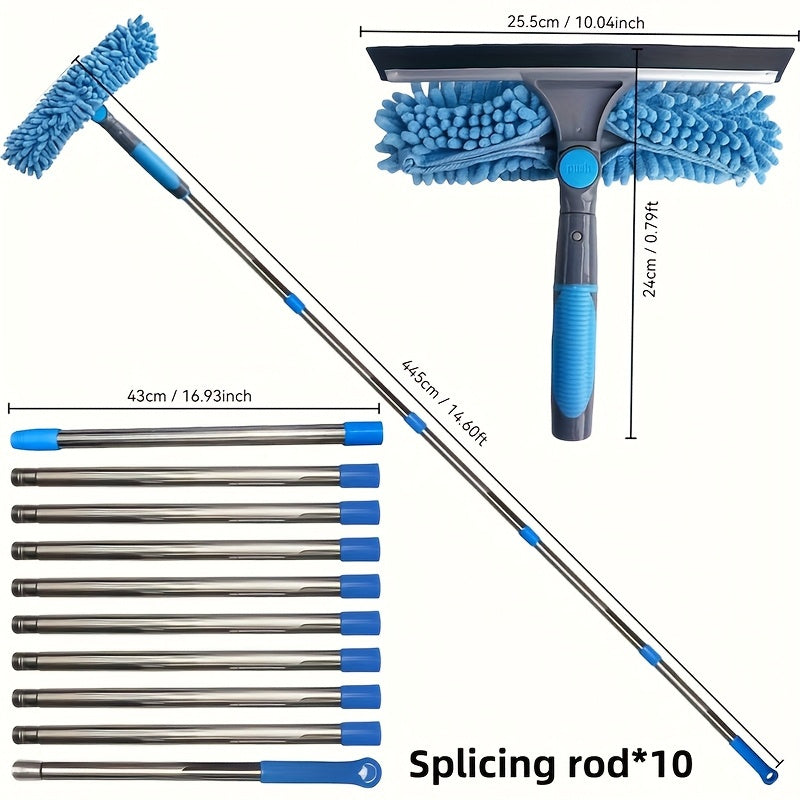 SKYSHINE - Kit di Pulizia per Finestroni Alto 2-in-1 con Manico Estensibile & Racleta
