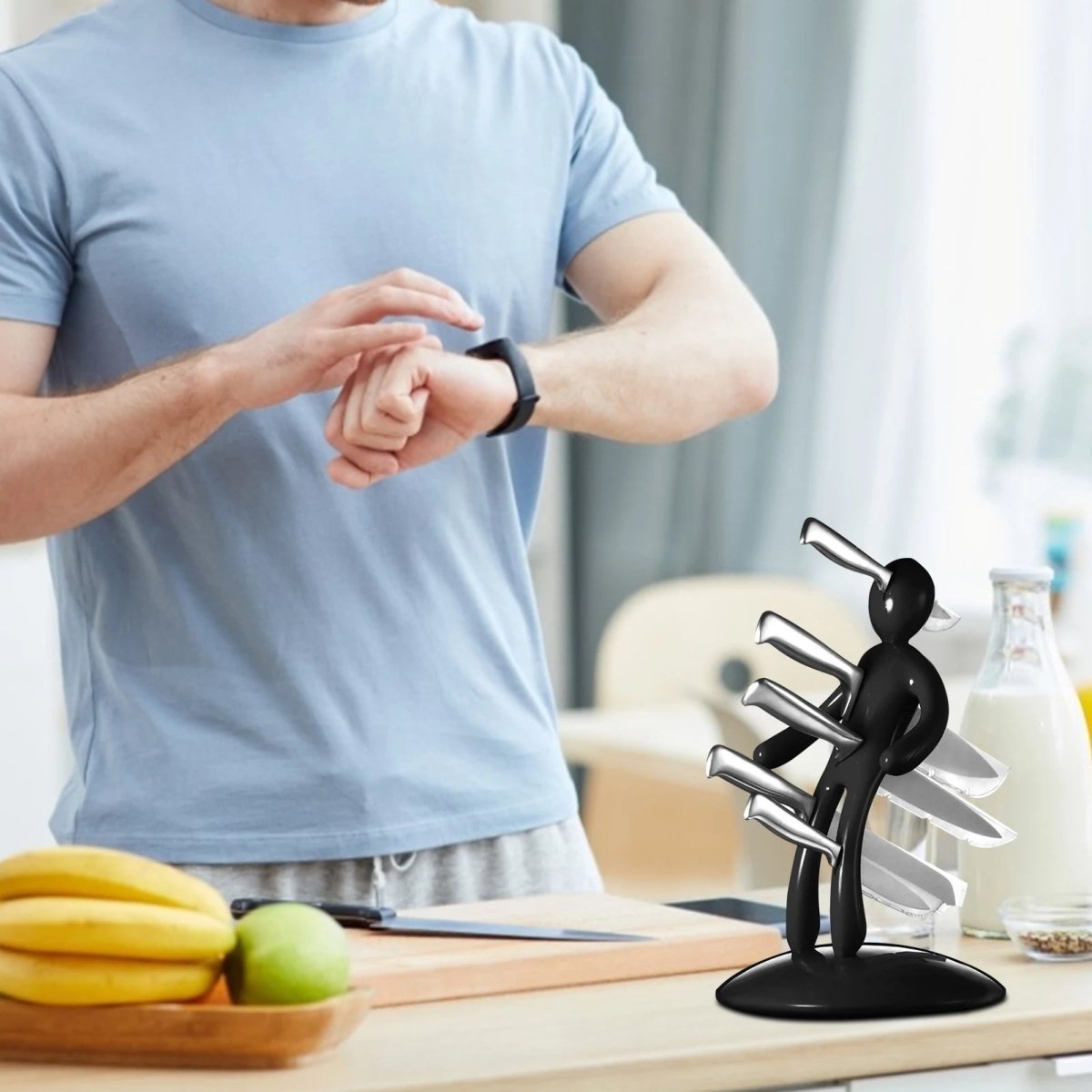 BLADEVAULT - Organizzatore artistico per coltelli umanoide con spazio sicuro per le lame e design salvaspazio per un'estetica moderna della cucina