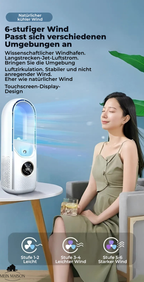 Airevo Raffrescatore d'Aria | Ventilatore USB Senza Pale | 6 Velocità | Silenzioso & Con Timer | Umidificazione dell'Aria