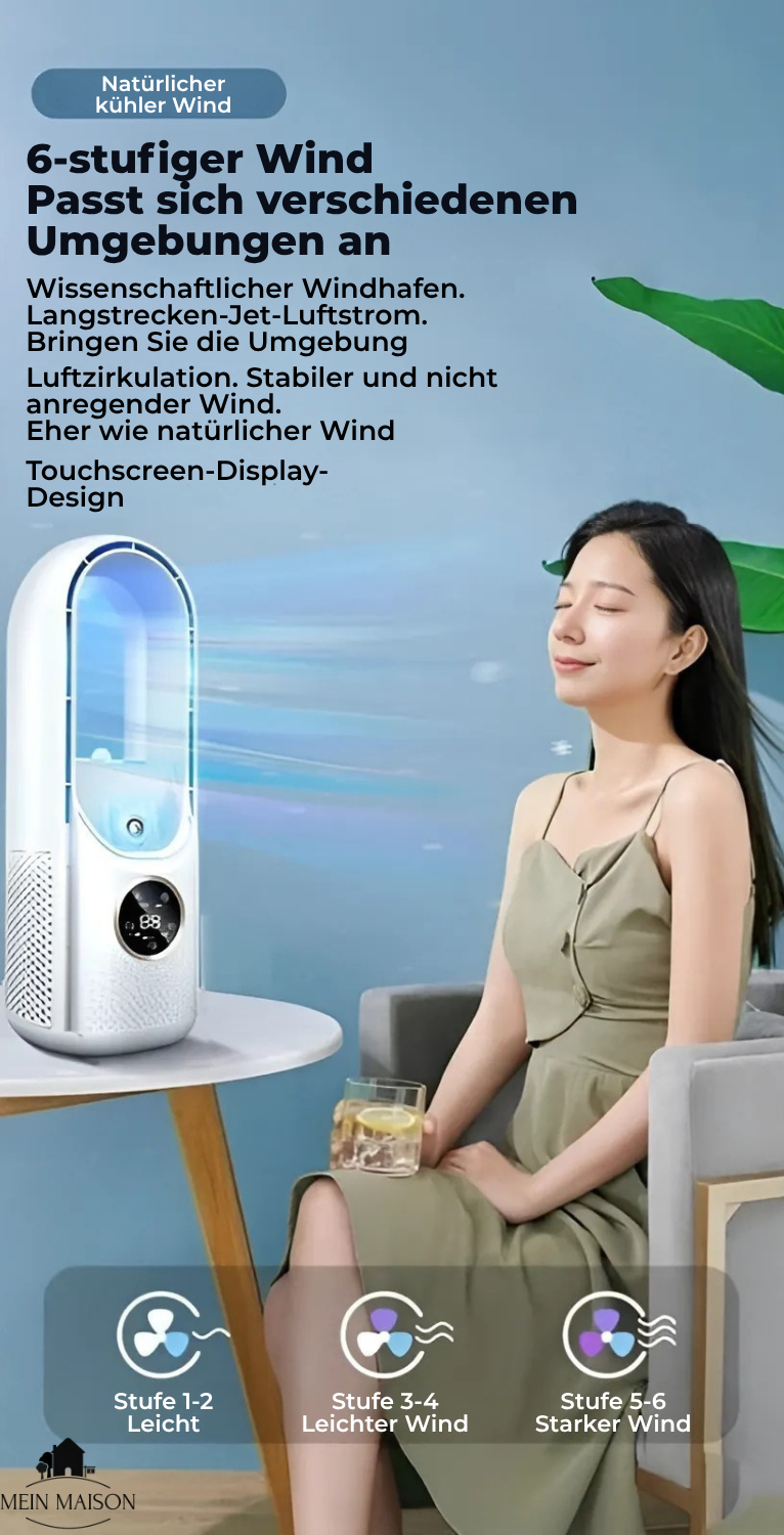 Airevo Raffrescatore d'Aria | Ventilatore USB Senza Pale | 6 Velocità | Silenzioso & Con Timer | Umidificazione dell'Aria