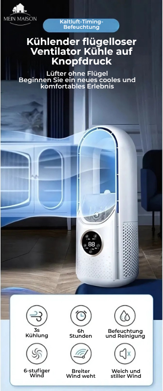 Airevo Raffrescatore d'Aria | Ventilatore USB Senza Pale | 6 Velocità | Silenzioso & Con Timer | Umidificazione dell'Aria