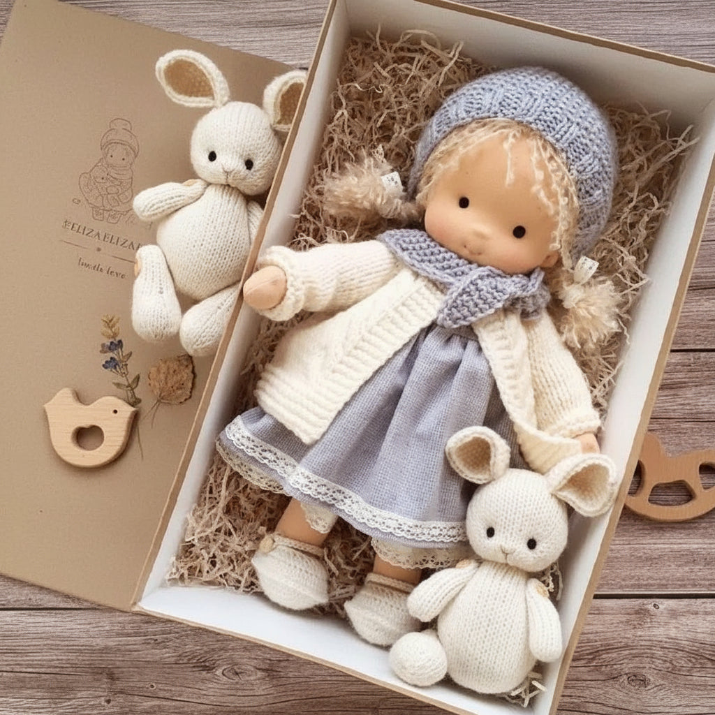 WALDOLLY - Bambola di cotone Waldorf fatta a mano, progettata per un gioco morbido, naturale e immaginativo con un fascino minimalista senza tempo