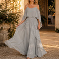 Solavia – Maxidress in chiffon simile con spalle scoperte per matrimoni ed eventi formali