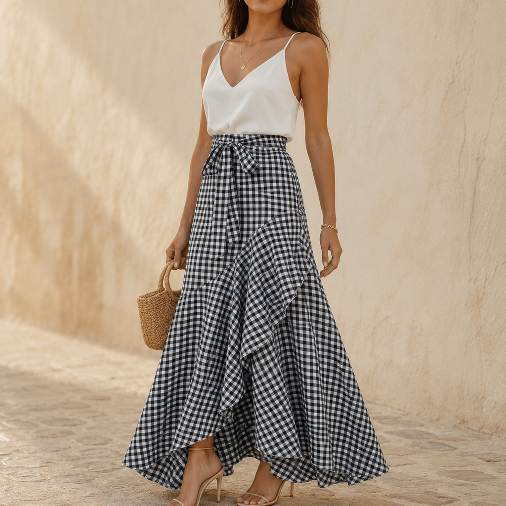 Veluna – Gonna Maxi Asimmetrica con Volant per Donne
