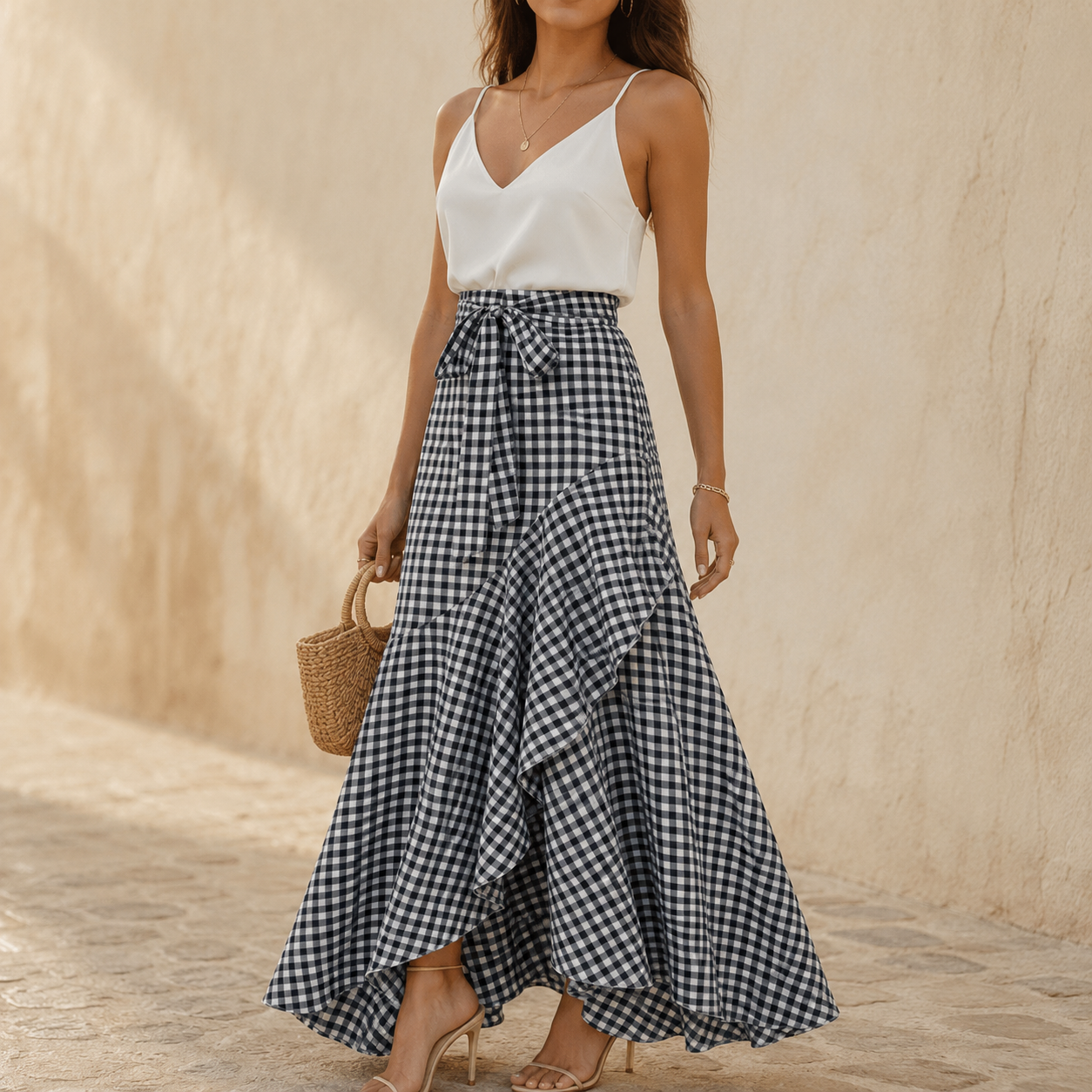 Veluna – Gonna Maxi Asimmetrica con Volant per Donne