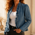 Maelyn – Giacca di jeans con bordi a volant e apertura frontale