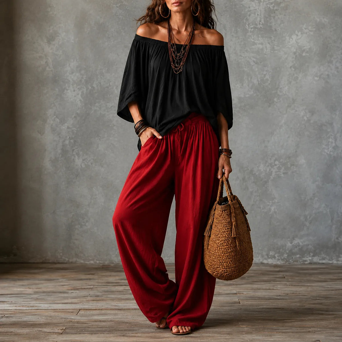 Solenza – Top Boho Off-Shoulder e Pantaloni Lantern per Donne