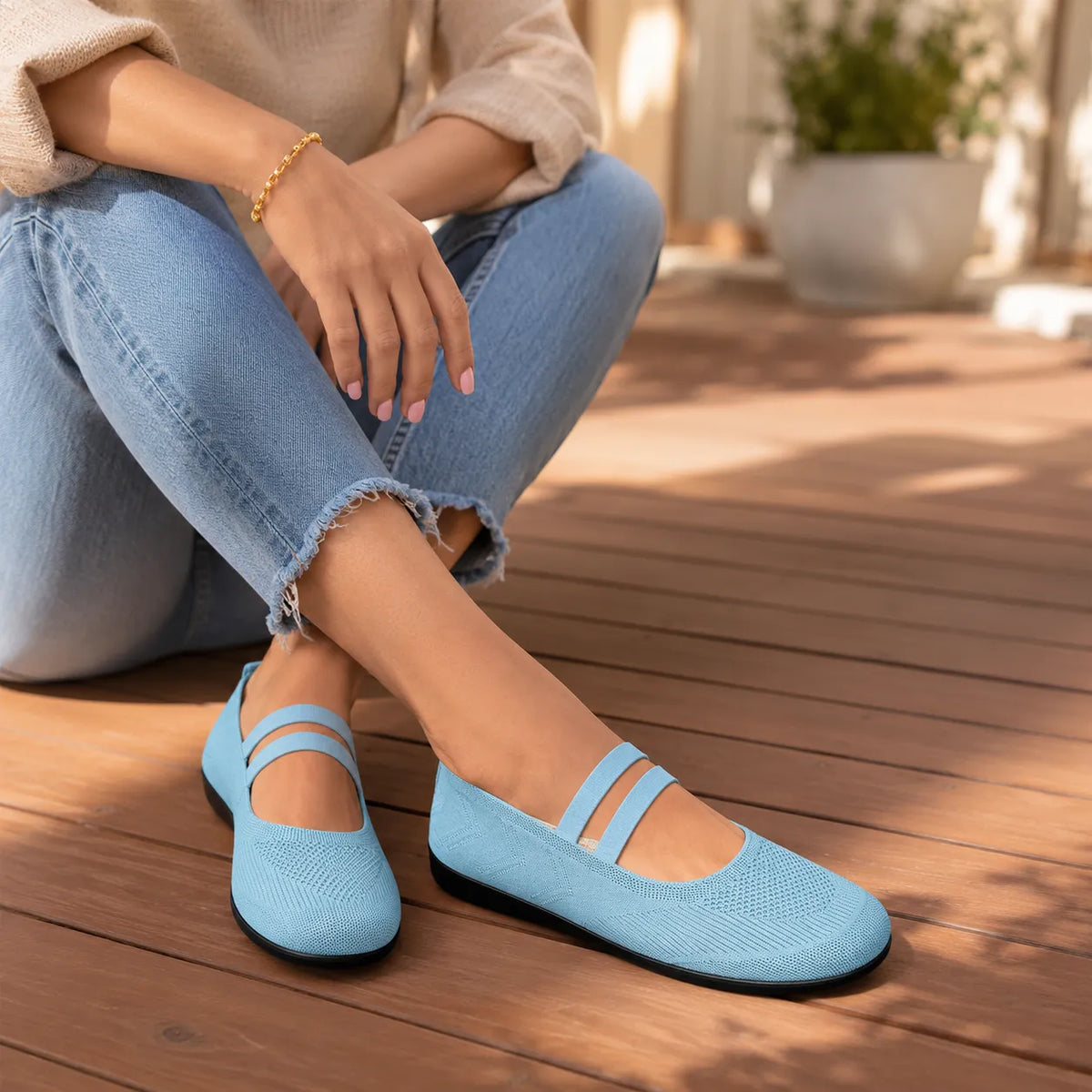 Soffea – Ballerine in Maglia Mary Jane con Cinghie Elastiche per Donne, Slip On Scarpe da Ballo Traspiranti