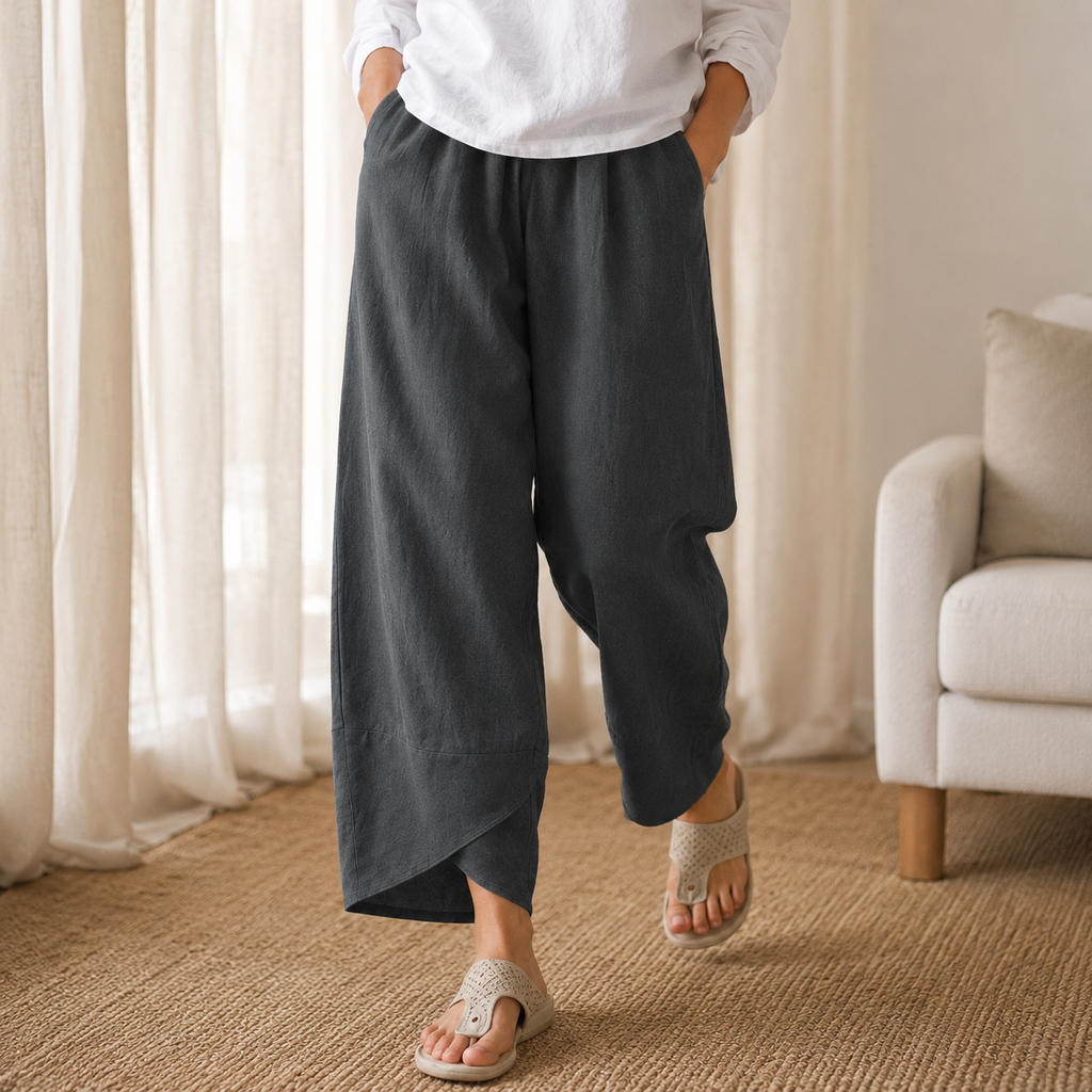 Solivia – Pantaloni larghi cropped con orlo a tulipano e tasche
