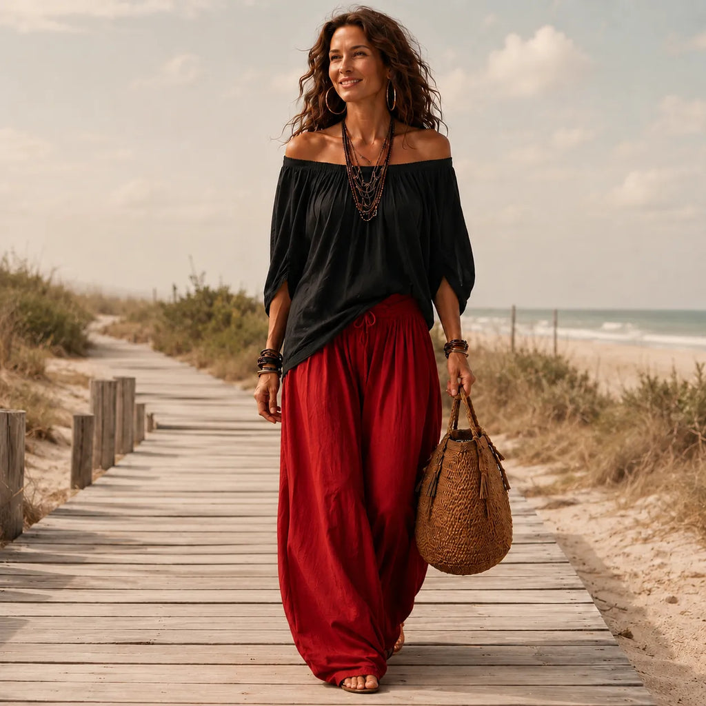 Solenza – Top Boho Off-Shoulder e Pantaloni Lantern per Donne