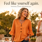 Laurelle – Blusa con maniche a volant e scollo a V con bottoni