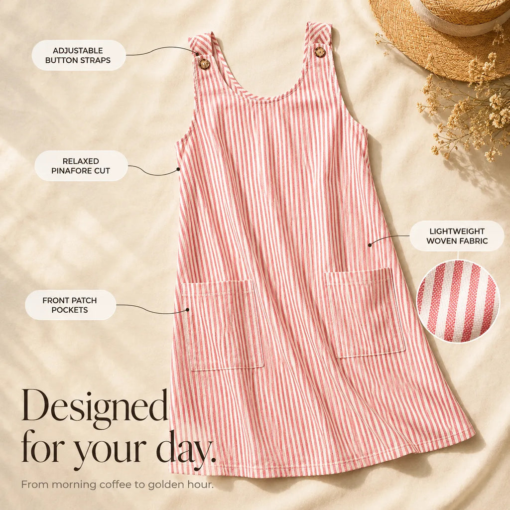 Solene – Abito Pinafore a Strisce con Spalline e Tasche