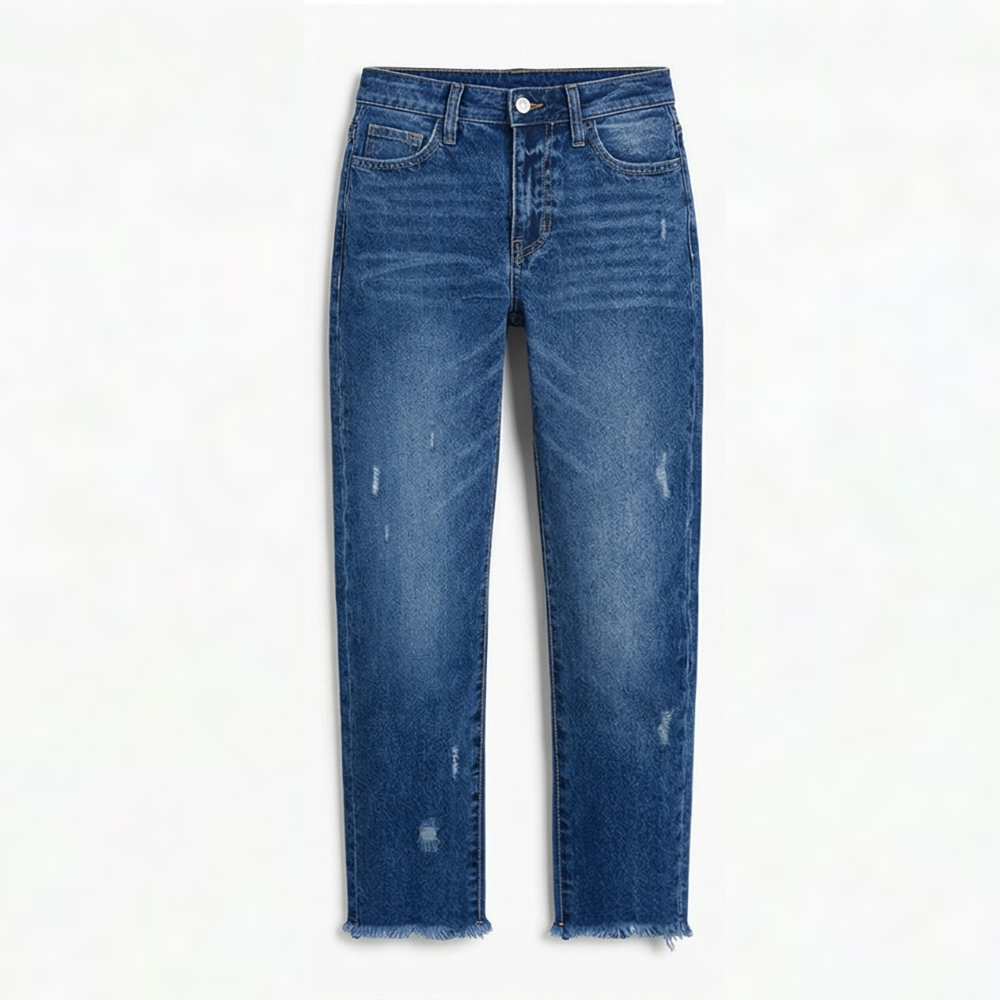 Vivara – Jeans Cropped a Gamba Dritta con Frange per Donna