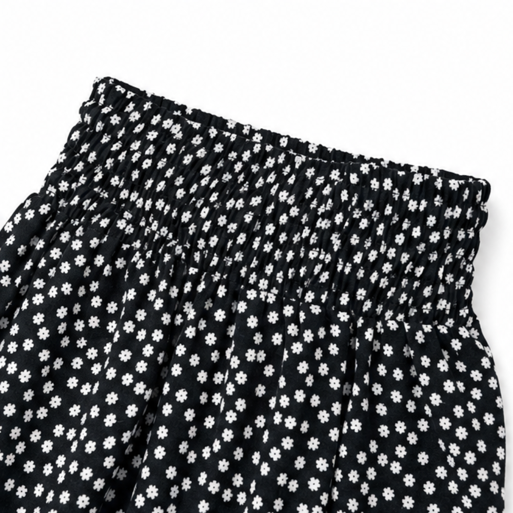 Velura – Pantaloni Floreali a Vita Alta con Ruches e Gamba Larga