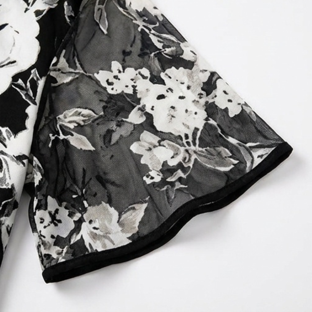 Solenya – Abito floreale in chiffon per donna con sovrapposizione trasparente