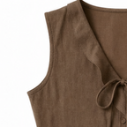 Vellara – Blusa senza maniche con rouches e scollo a V con fiocco e orlo peplum