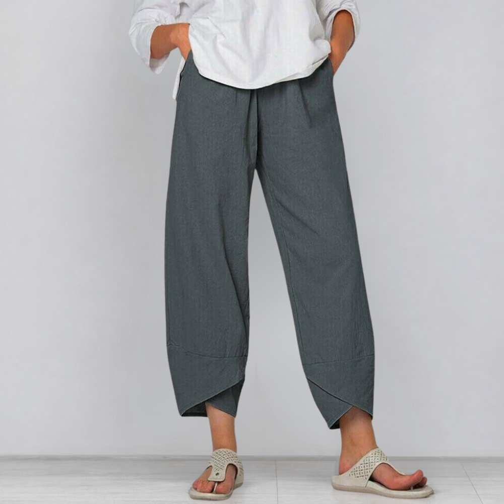 Solivia – Pantaloni larghi cropped con orlo a tulipano e tasche