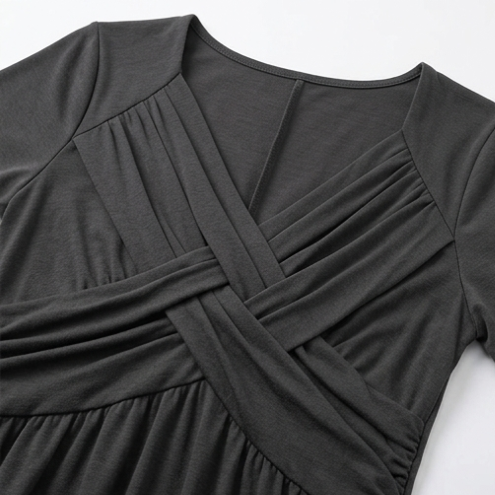 Veluna – Abito Midi con Scollo a V Incrociato e Tasche