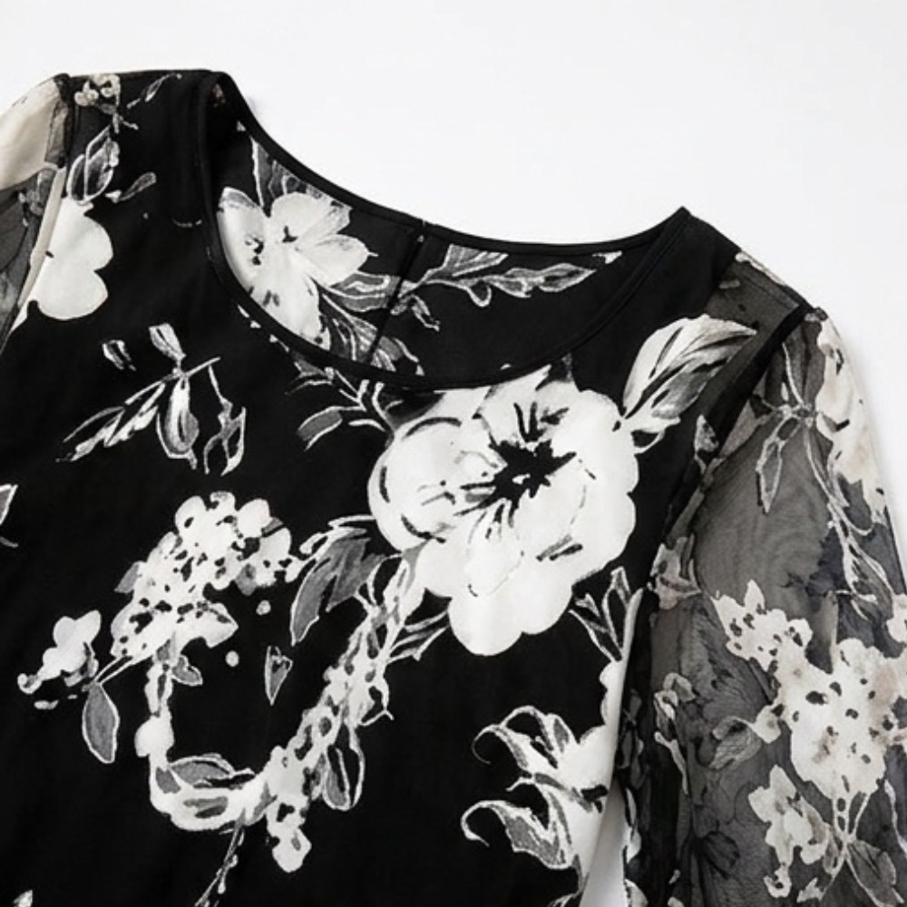Solenya – Abito floreale in chiffon per donna con sovrapposizione trasparente