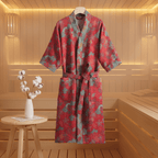 GINKOROBE - Accappatoio kimono reversibile in cotone biologico con motivo foglia di ginkgo per comfort traspirante ed eleganza naturale senza tempo