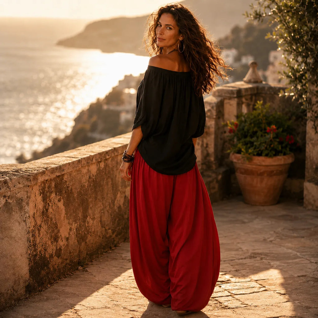 Solenza – Top Boho Off-Shoulder e Pantaloni Lantern per Donne