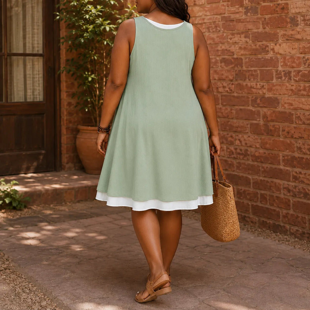Breezella – Vestito estivo a strati, senza maniche, design simile a due pezzi