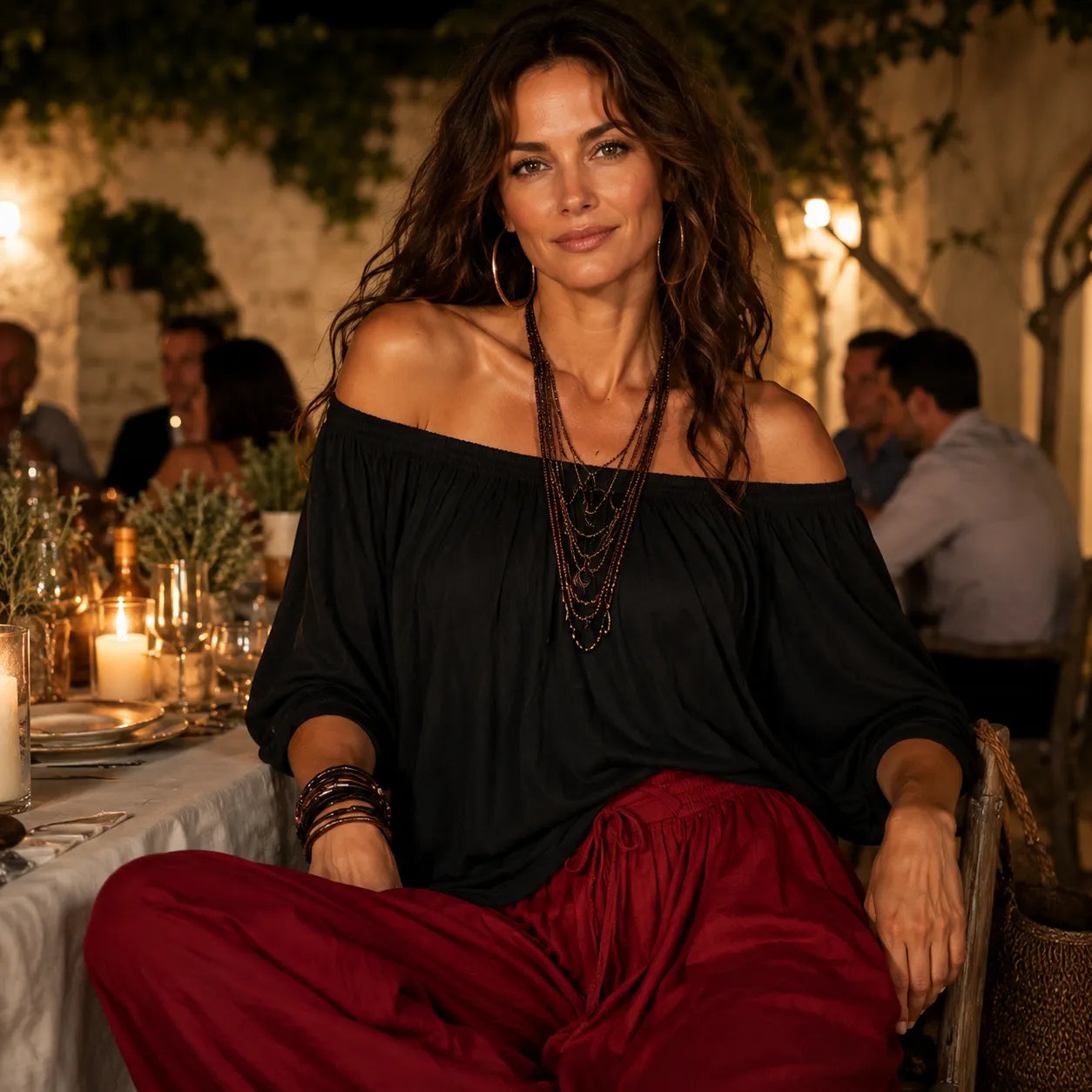 Solenza – Top Boho Off-Shoulder e Pantaloni Lantern per Donne