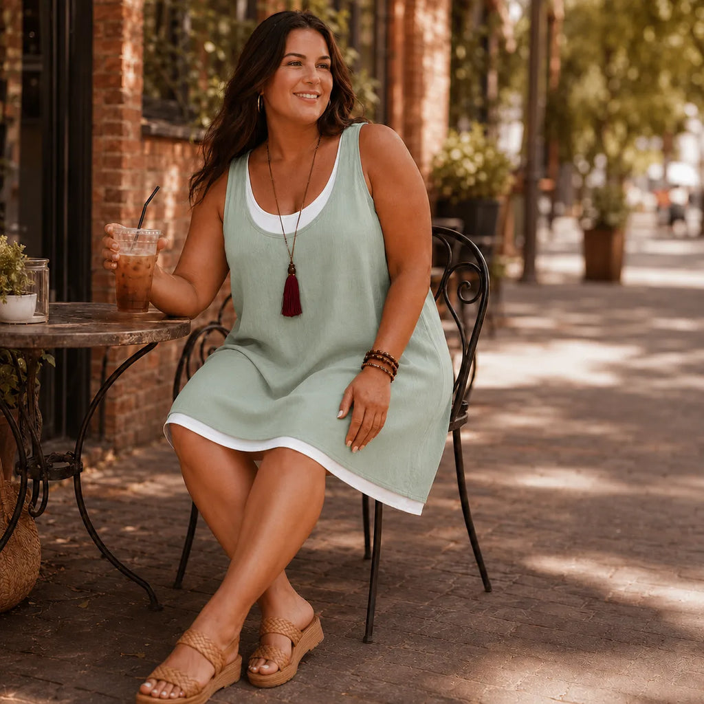 Breezella – Vestito estivo a strati, senza maniche, design simile a due pezzi