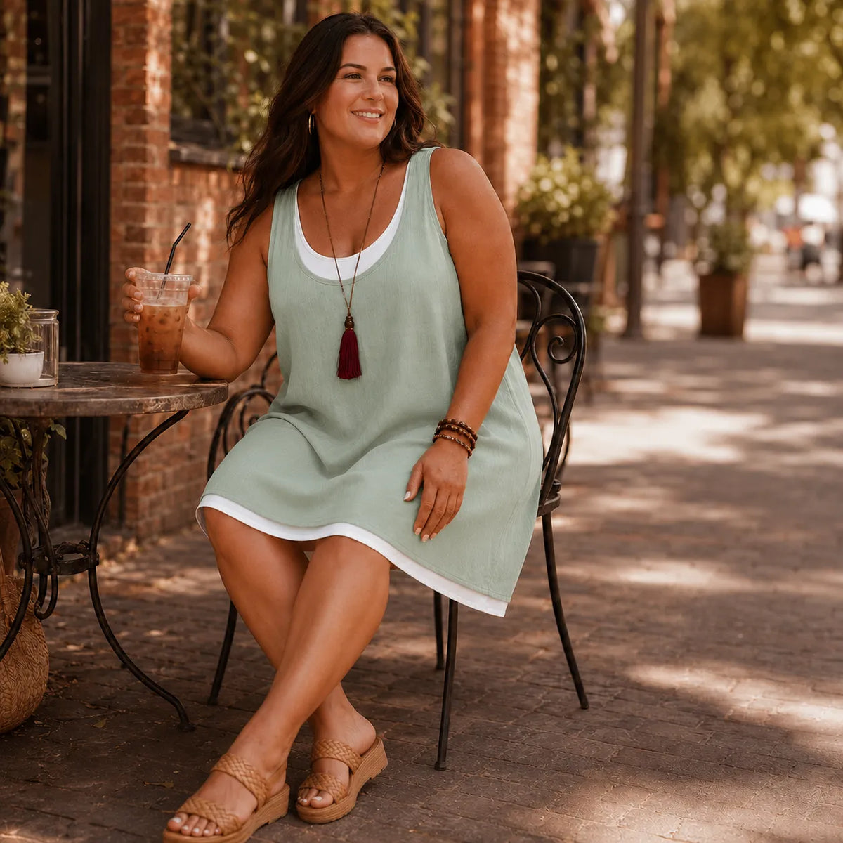 Breezella – Vestito estivo a strati, senza maniche, design simile a due pezzi
