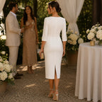 Elarosa – Abito Midi a Tubino Slim Fit con Maniche a Perla