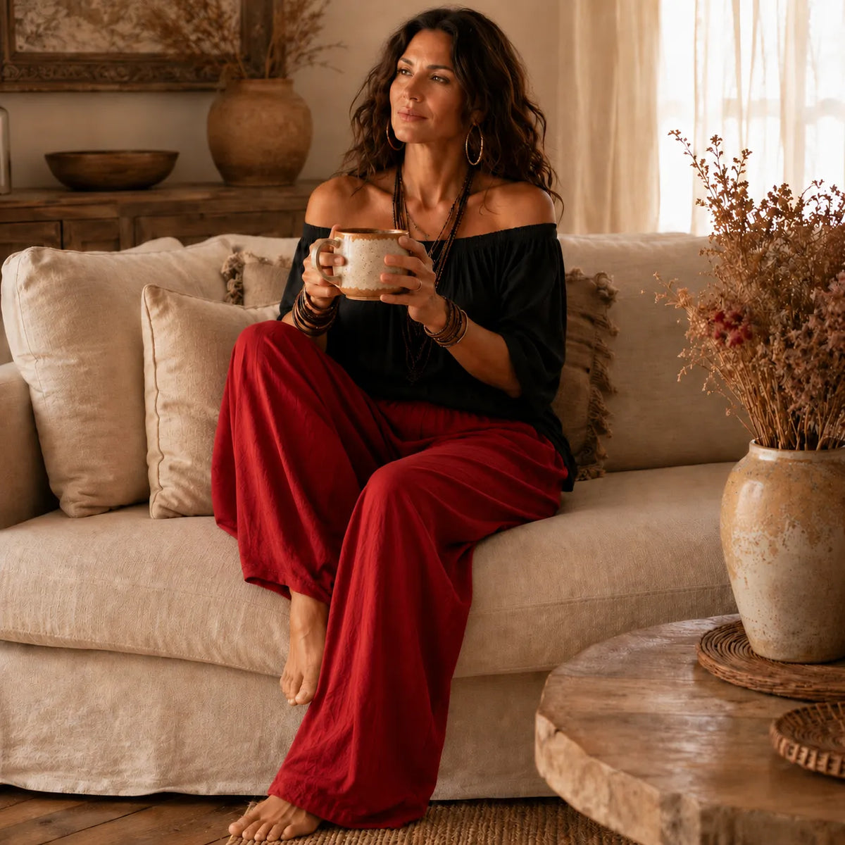 Solenza – Top Boho Off-Shoulder e Pantaloni Lantern per Donne